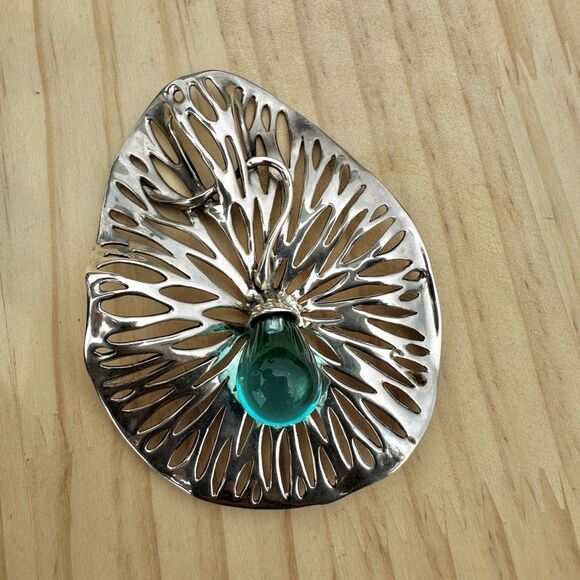 Hagit Gorali Sterling Silver Kalos Lily Pendant with Aqua Glass Drop - Picture 1 of 8